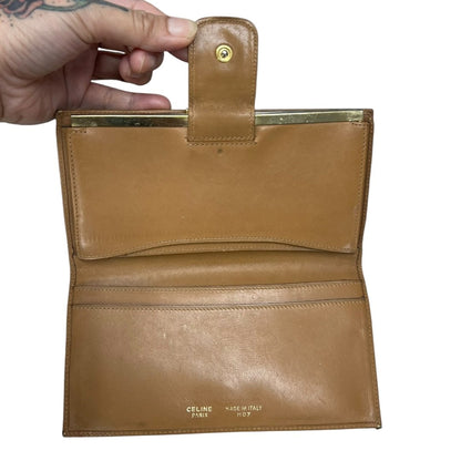 CELINE Macadam Canvas, Leather Macadam Triomphe Bi-fold Long Wallet Wallet Brown, Tan Gold Hardware Ce255