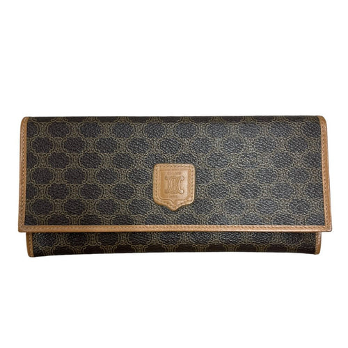 CELINE Macadam Canvas, Leather Macadam Tri-fold Long Wallet Wallet Brown, Tan Gold Hardware Ce253