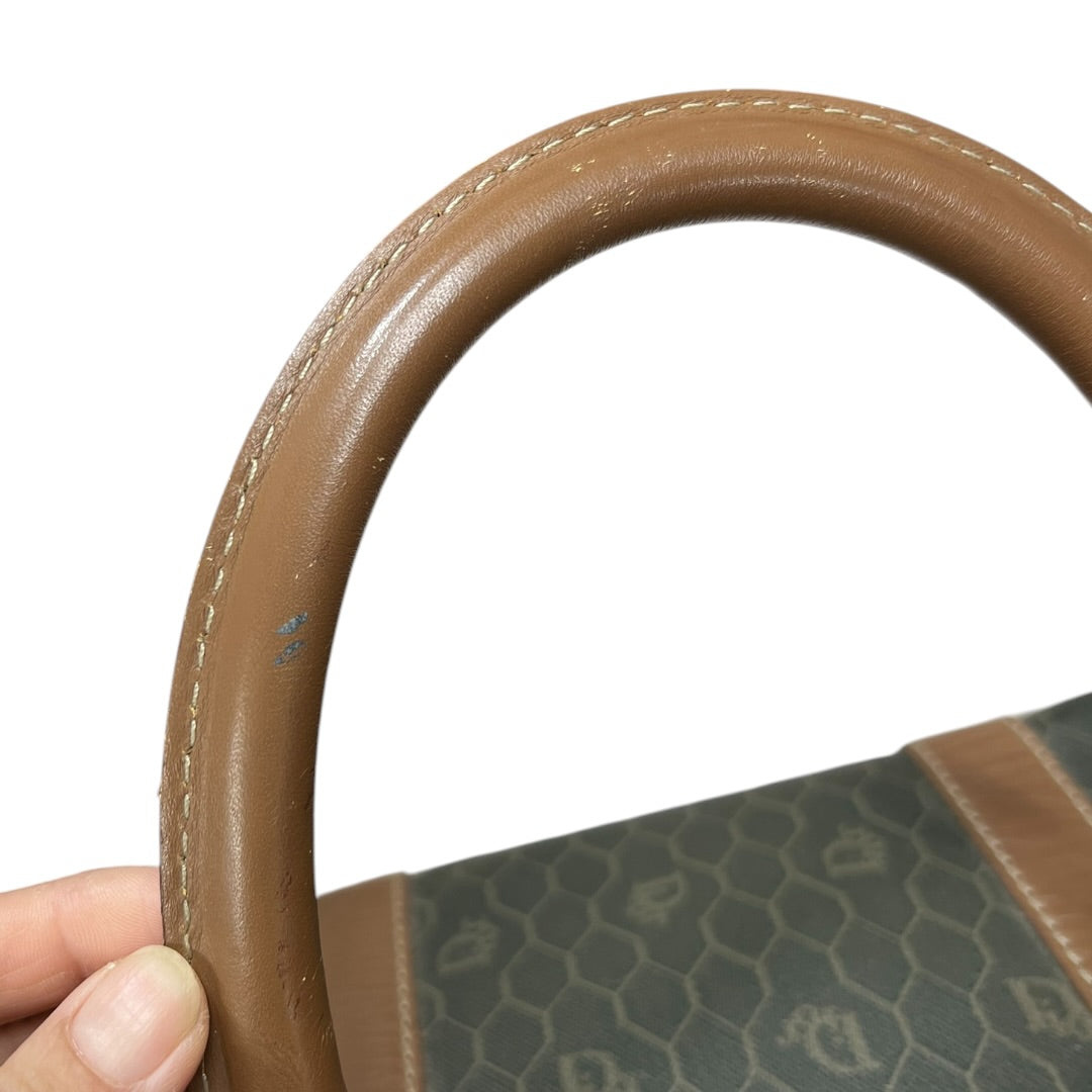 CHRISTIAN DIOR Honeycomb Canvas Boston Bag Handbag Dark Khaki / Brown Gold Hardware Ch2244