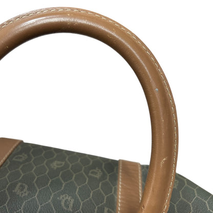 CHRISTIAN DIOR Honeycomb Canvas Boston Bag Handbag Dark Khaki / Brown Gold Hardware Ch2244