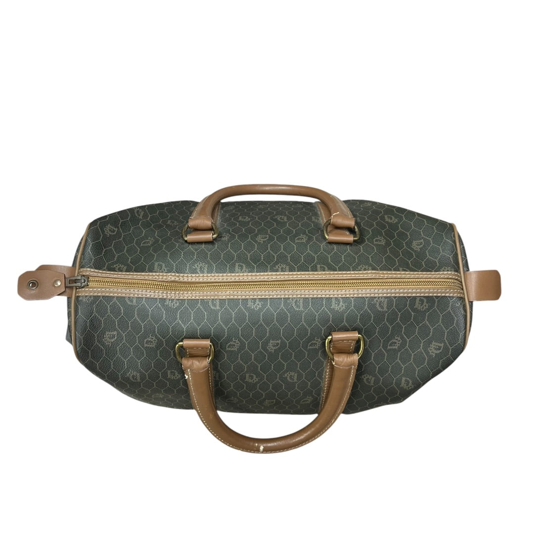 CHRISTIAN DIOR Honeycomb Canvas Boston Bag Handbag Dark Khaki / Brown Gold Hardware Ch2244