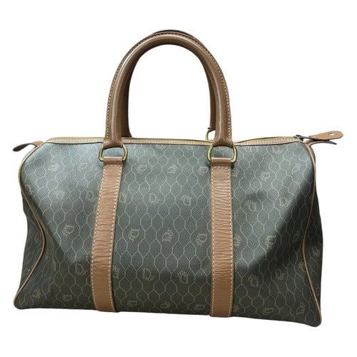 CHRISTIAN DIOR Honeycomb Canvas Boston Bag Handbag Dark Khaki / Brown Gold Hardware Ch2244