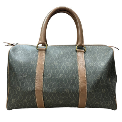 CHRISTIAN DIOR Honeycomb Canvas Boston Bag Handbag Dark Khaki / Brown Gold Hardware Ch2244