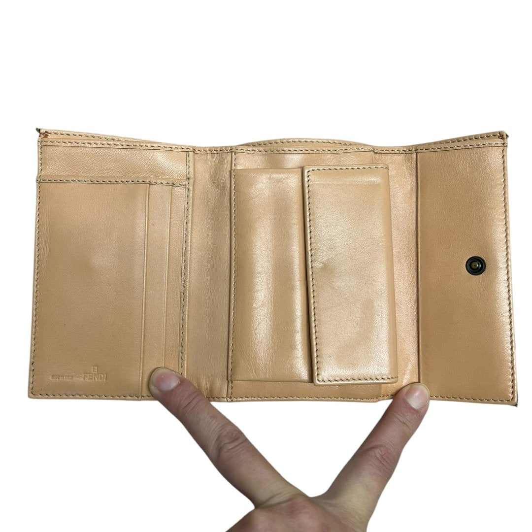 FENDI Zucca Canvas, Leather Zucca Trifold Wallet Wallet Brown, Beige Silver Hardware FE359