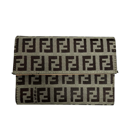 FENDI Zucca Canvas, Leather Zucca Trifold Wallet Wallet Brown, Beige Silver Hardware FE359