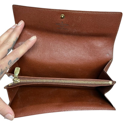 LOUIS VUITTON Monogram Portefeuille Sarah Wallet Brown Gold Hardware LO2171