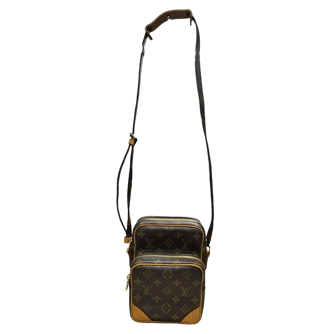 LOUIS VUITTON Monogram Danube Double Compartment Shoulder Bag Brown Gold Hardware LO2234