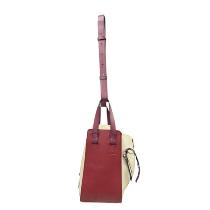 LOEWE Grained Leather Hammock Bag Small Shoulder Bag Cream, Burgundy Silver Hardware LO2380