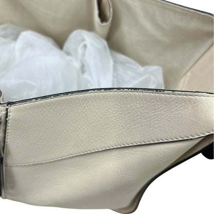 LOEWE Grained Leather Hammock Bag Small Shoulder Bag Cream, Burgundy Silver Hardware LO2380