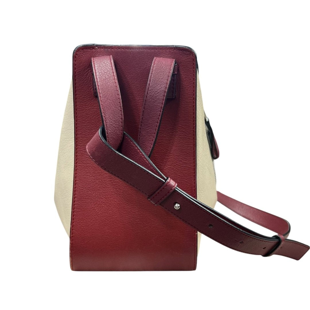 LOEWE Grained Leather Hammock Bag Small Shoulder Bag Cream, Burgundy Silver Hardware LO2380
