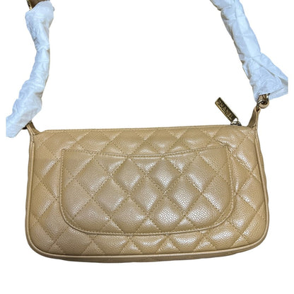 CHANEL Caviar Quilted Camera Case Shoulder Bag Beige Gold Hardware TK53