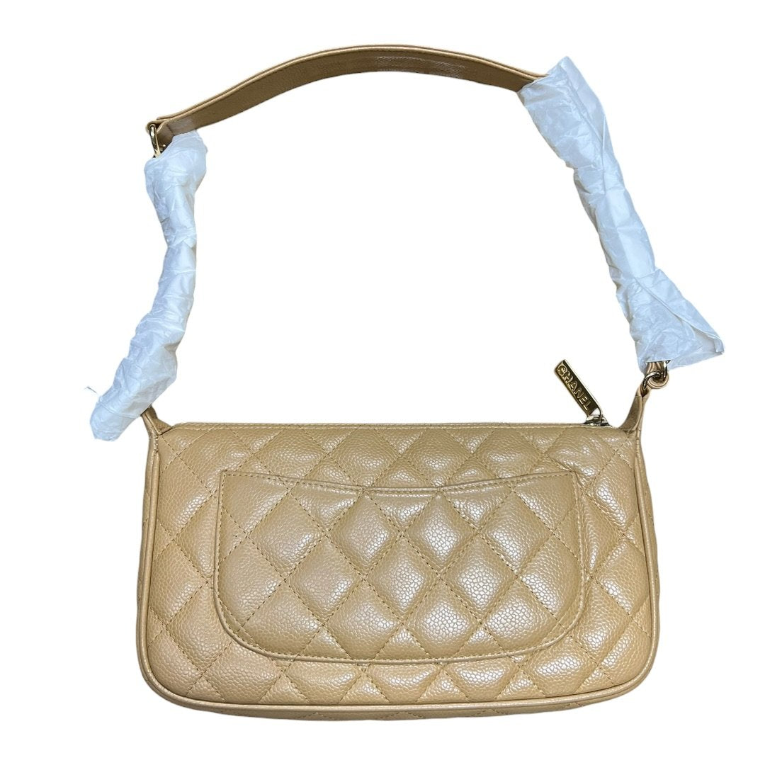 CHANEL Caviar Quilted Camera Case Shoulder Bag Beige Gold Hardware TK53