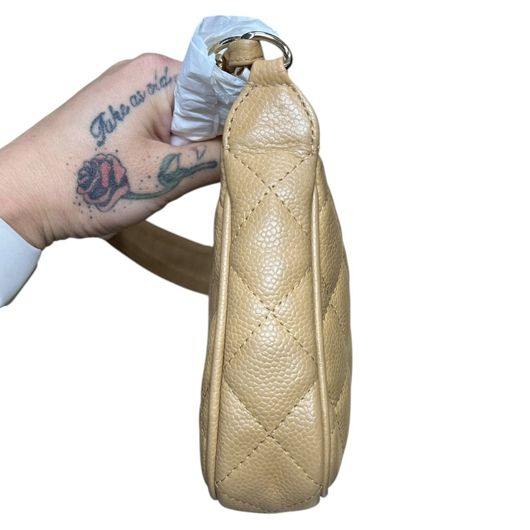 CHANEL Caviar Quilted Camera Case Shoulder Bag Beige Gold Hardware TK53