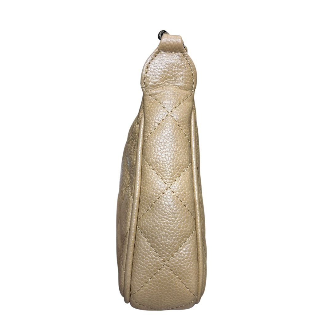 CHANEL Caviar Quilted Camera Case Shoulder Bag Beige Gold Hardware TK53