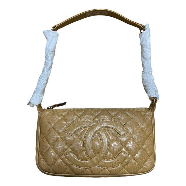 CHANEL Caviar Quilted Camera Case Shoulder Bag Beige Gold Hardware TK53