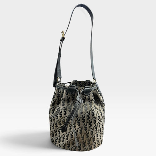 Christian Dior Oblique Canvas Bucket Bag Bucket Bag Black, Beige Gold Hardware Ch2260