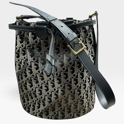 Christian Dior Oblique Canvas Bucket Bag Bucket Bag Black, Beige Gold Hardware Ch2260