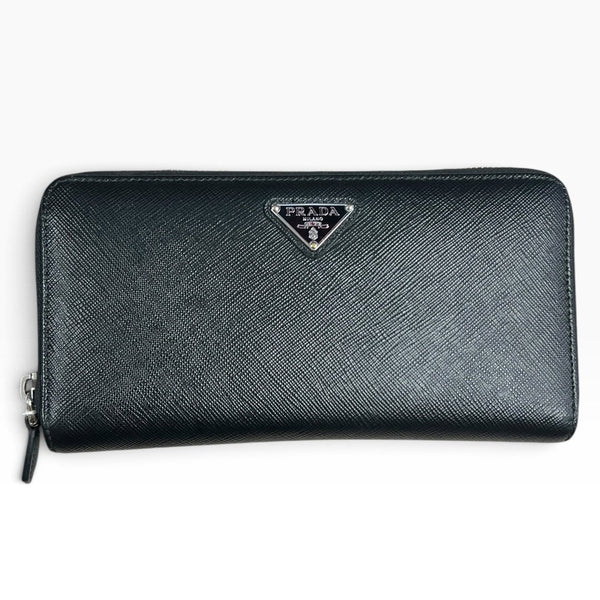 PRADA Saffiano leather wallet with enameled metal triangle logo Wallet Black Silver-tone hardwar PR218