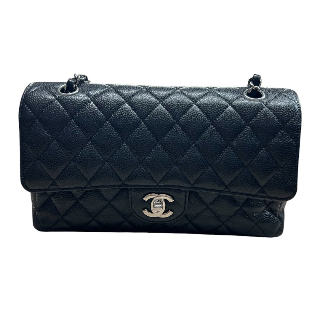 CHANEL Caviar Classic Flap Shoulder Bag Black Silver Hardware CH2263