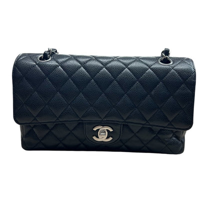 CHANEL Caviar Classic Flap Shoulder Bag Black Silver Hardware CH2263