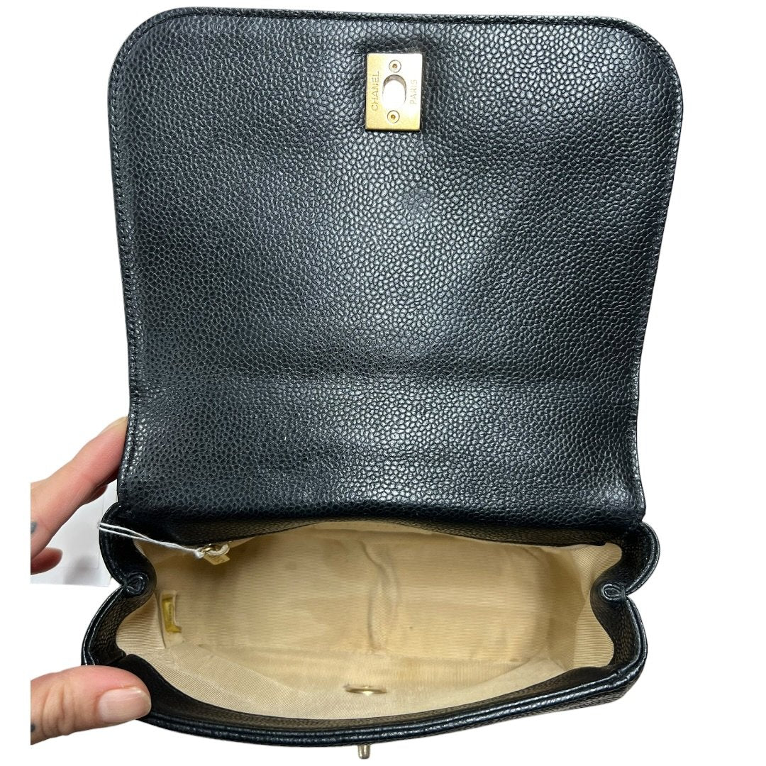 CHANEL Caviar Mini Top Handle Flap Bag Shoulder Bag Black Gold Hardware CH2256