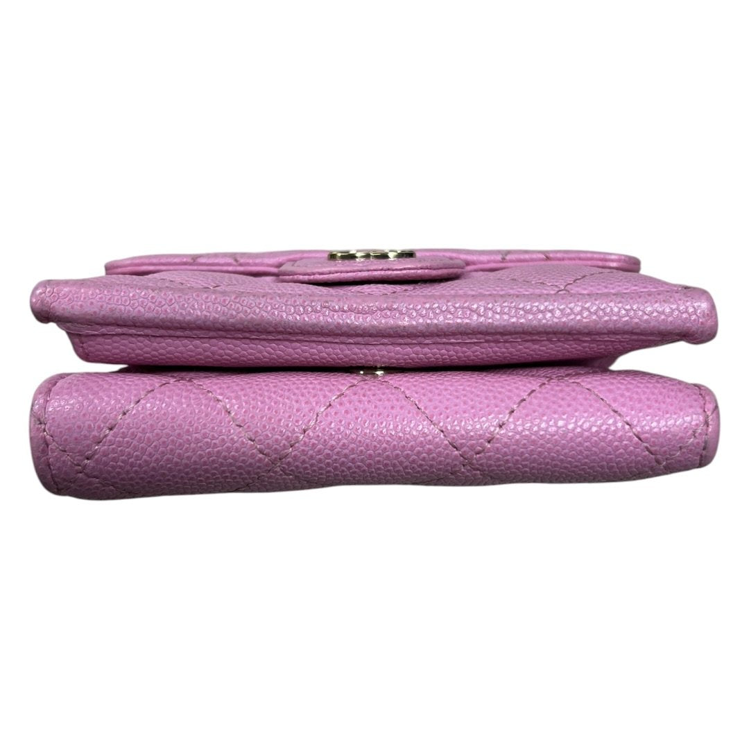 CHANEL Caviar Classic Flap Tri-Fold Wallet Wallet Pink Gold Hardware CH2259