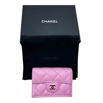 CHANEL Caviar Classic Flap Tri-Fold Wallet Wallet Pink Gold Hardware CH2259