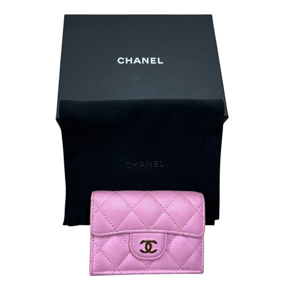 CHANEL Caviar Classic Flap Tri-Fold Wallet Wallet Pink Gold Hardware CH2259
