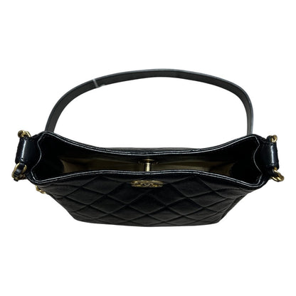 CHANEL Quilted Leather Hobo Bag Shoulder Bag Black Gold Hardware RY3