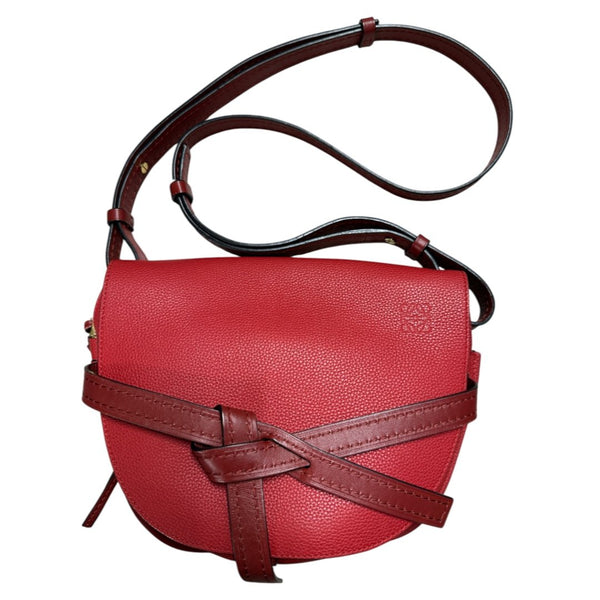 LOEWE Grained Calfskin Gate Bag Shoulder Bag Red Gold Hardware RY10