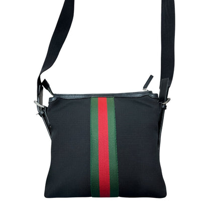 GUCCI Nylon Messenger Bag Messenger Bag Black, Red, Green Silver Hardware TC2