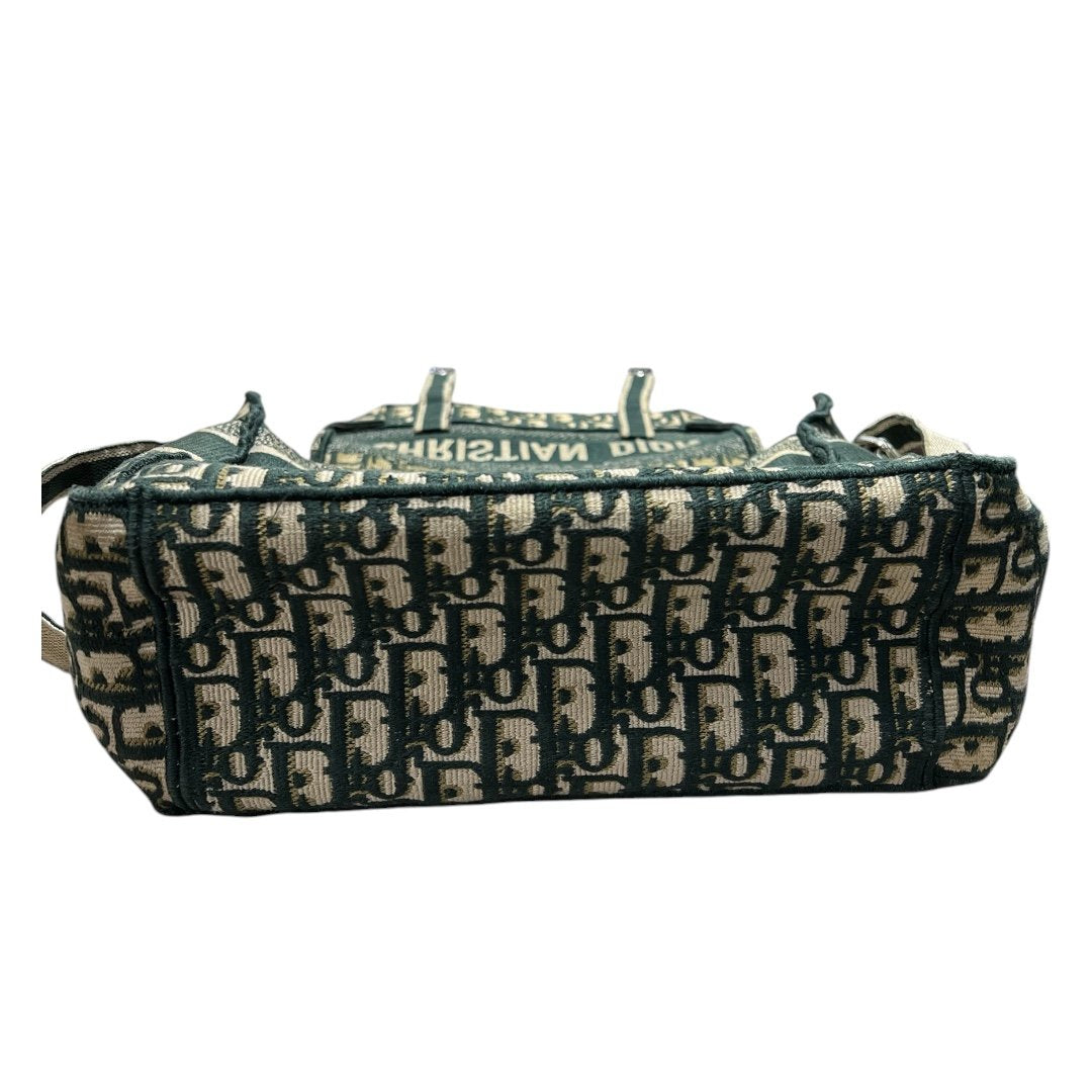 Christian Dior Oblique Canvas Diorcamp Bag Shoulder Bag Green and Beige Silver Hardaware RY1