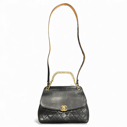 CHANEL Matelassé Black Lambskin Shoulder Handbag CH1961