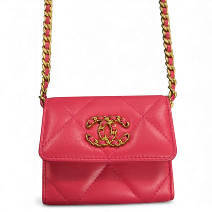 CHANEL Pink Matelassé Leather Chain Wallet CH1944