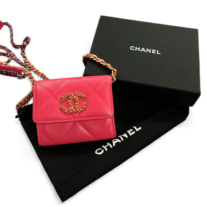 CHANEL Pink Matelassé Leather Chain Wallet CH1944