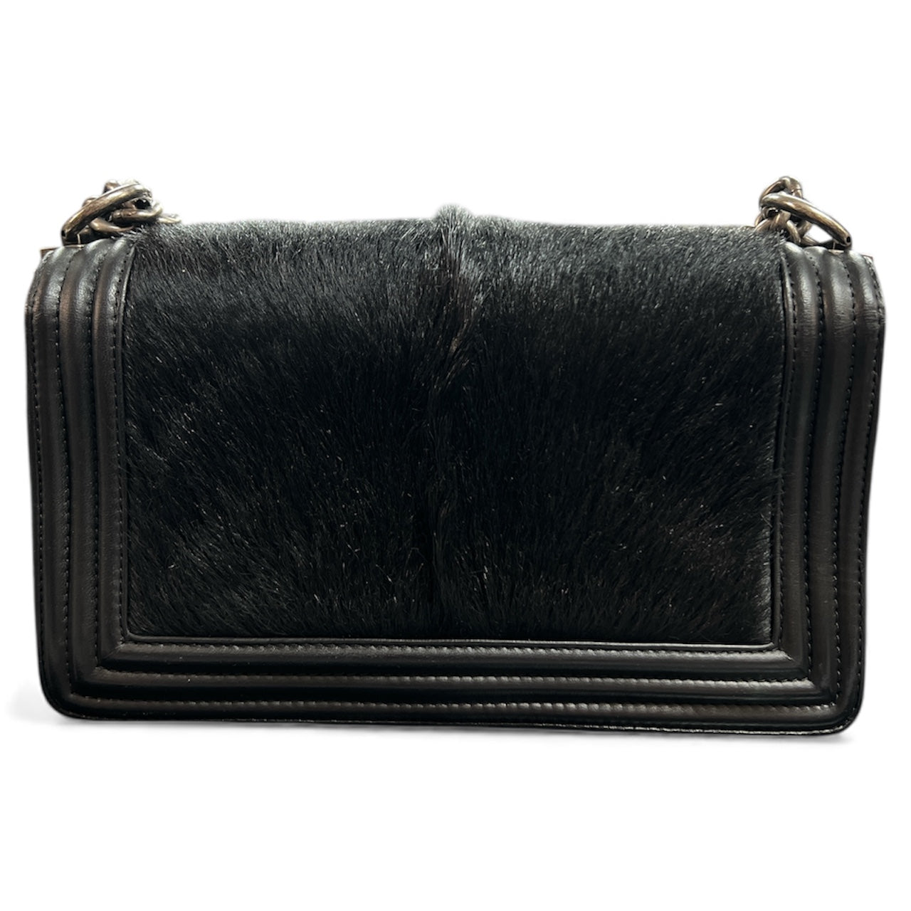 CHANEL Black Leather and Fur Chain Shoulder Bag CH1730