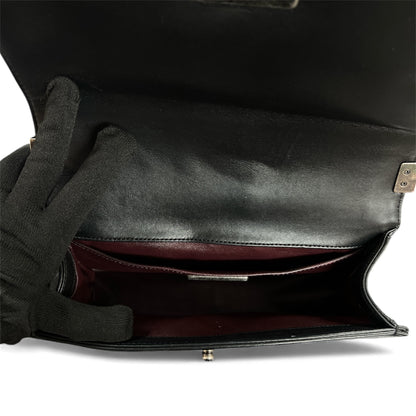 CHANEL Black Leather and Fur Chain Shoulder Bag CH1730