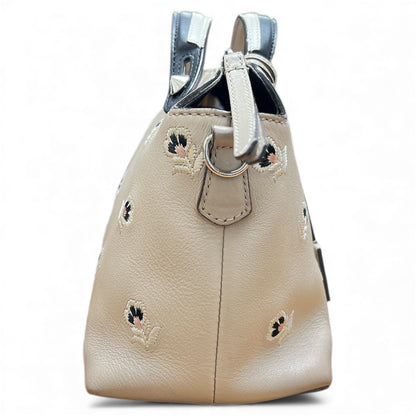 FENDI Embroidered Design Beige Leather Bag FE334