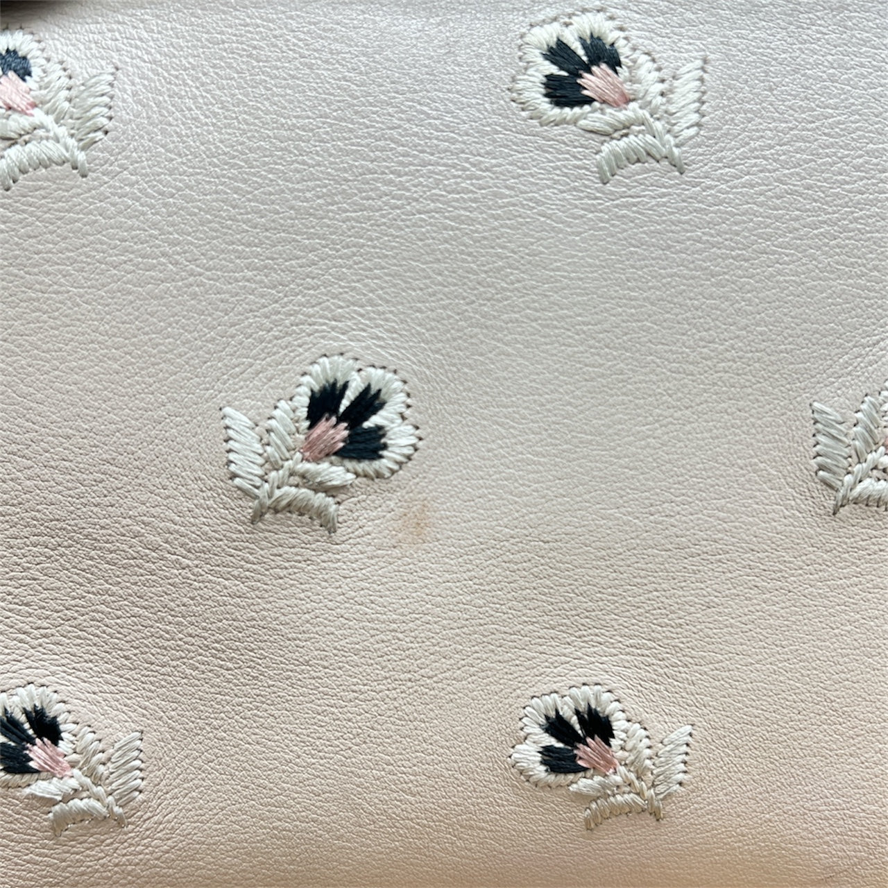 FENDI Embroidered Design Beige Leather Bag FE334