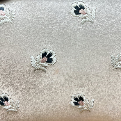 FENDI Embroidered Design Beige Leather Bag FE334