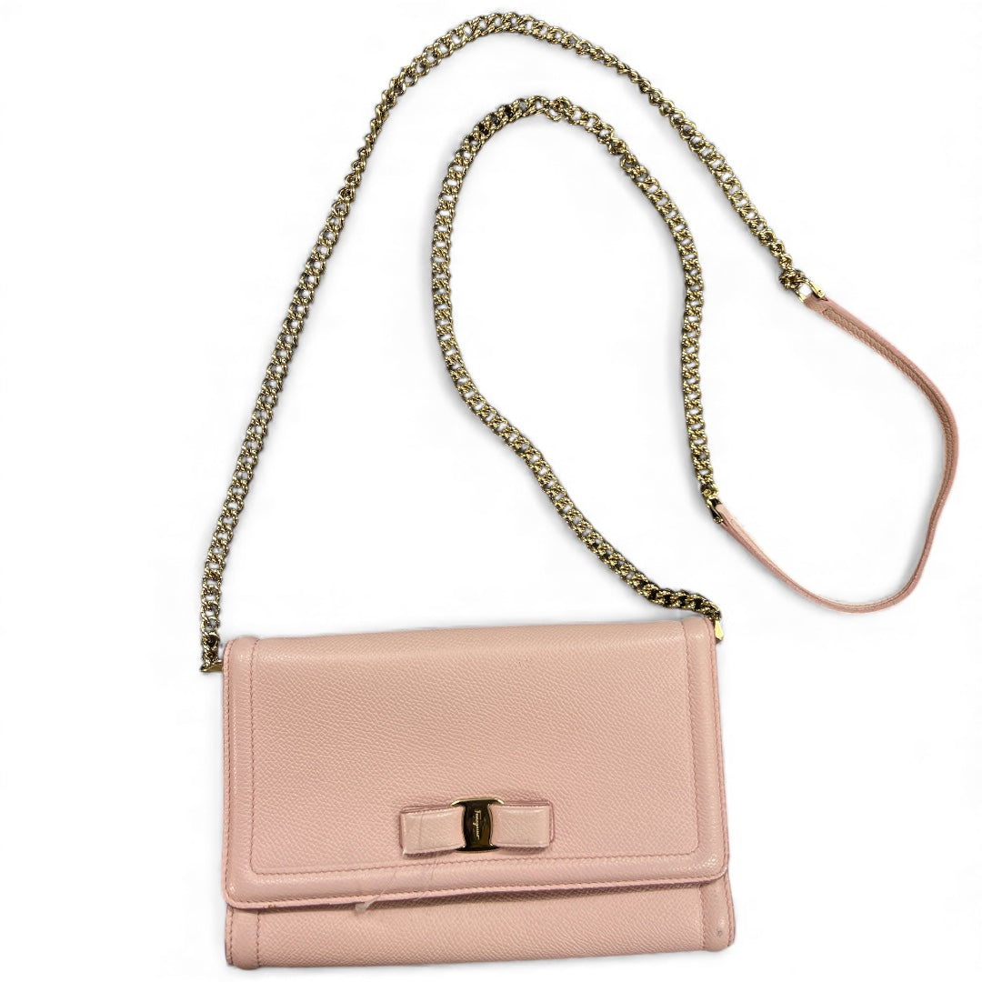 FERRAGAMO Pink Leather Ribbon Clutch Fe338