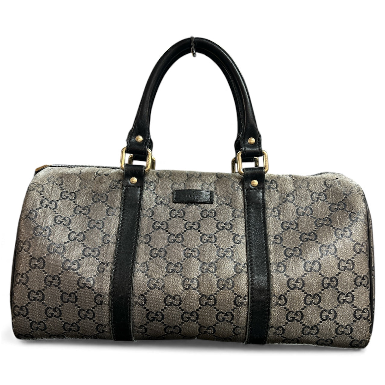 GUCCI Boston Bag GG Pattern Gray/Black GU382