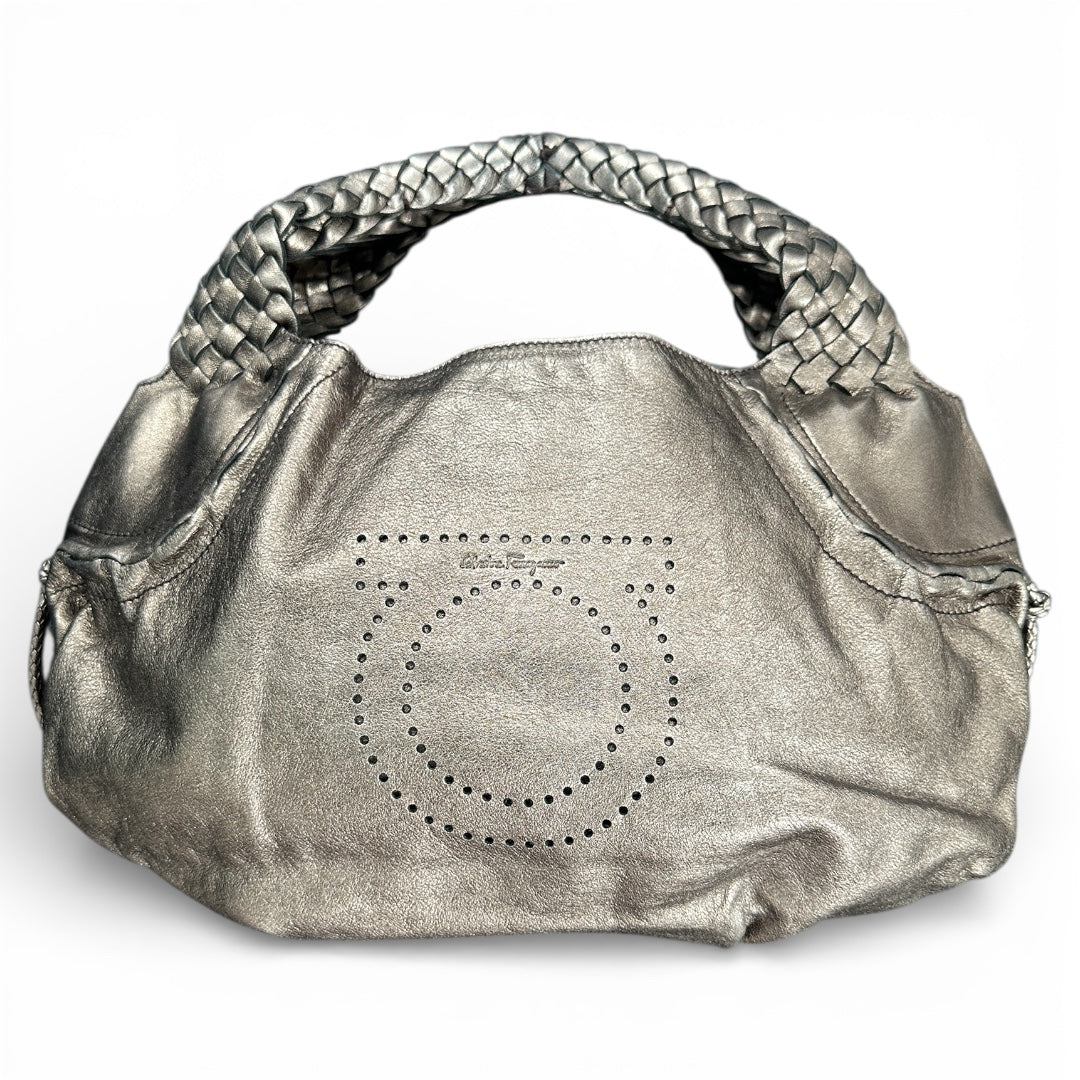 Ferragamo Leather Handbag Medium Size Braided Handle Fe339