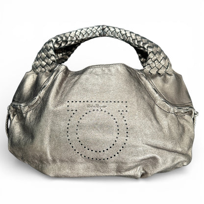 Ferragamo Leather Handbag Medium Size Braided Handle Fe339