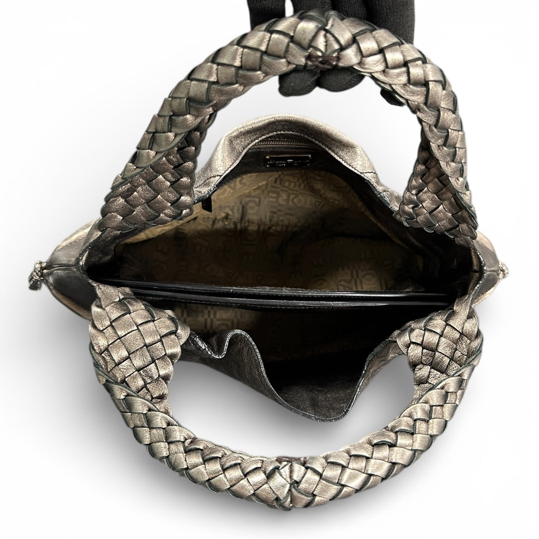 Ferragamo Leather Handbag Medium Size Braided Handle Fe339