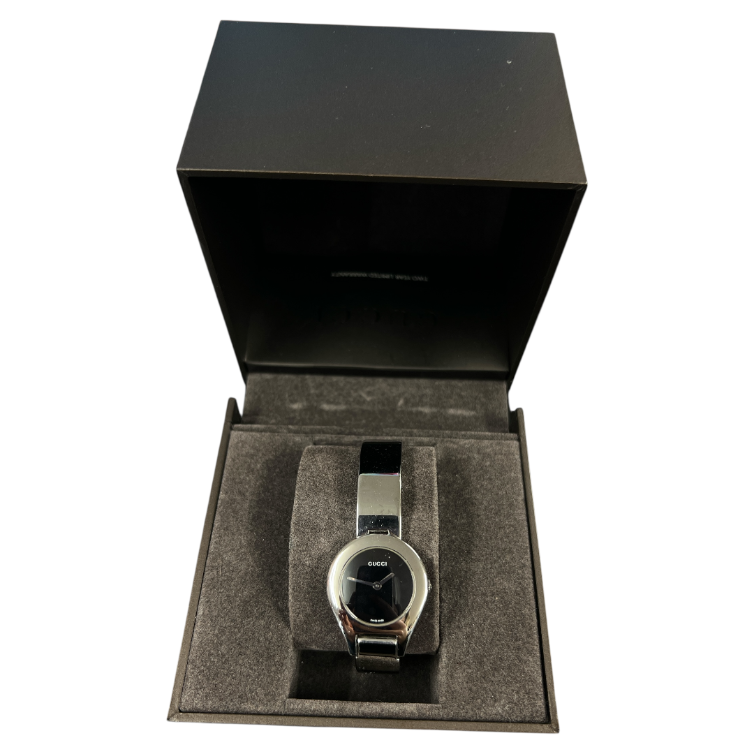 GUCCI 6700L Stainless Steel Bangle Quartz Watch Black Dial ER106
