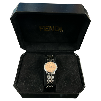 FENDI Orologi 2100L Stainless Steel Quartz Watch Salmon Pink Dial ER107
