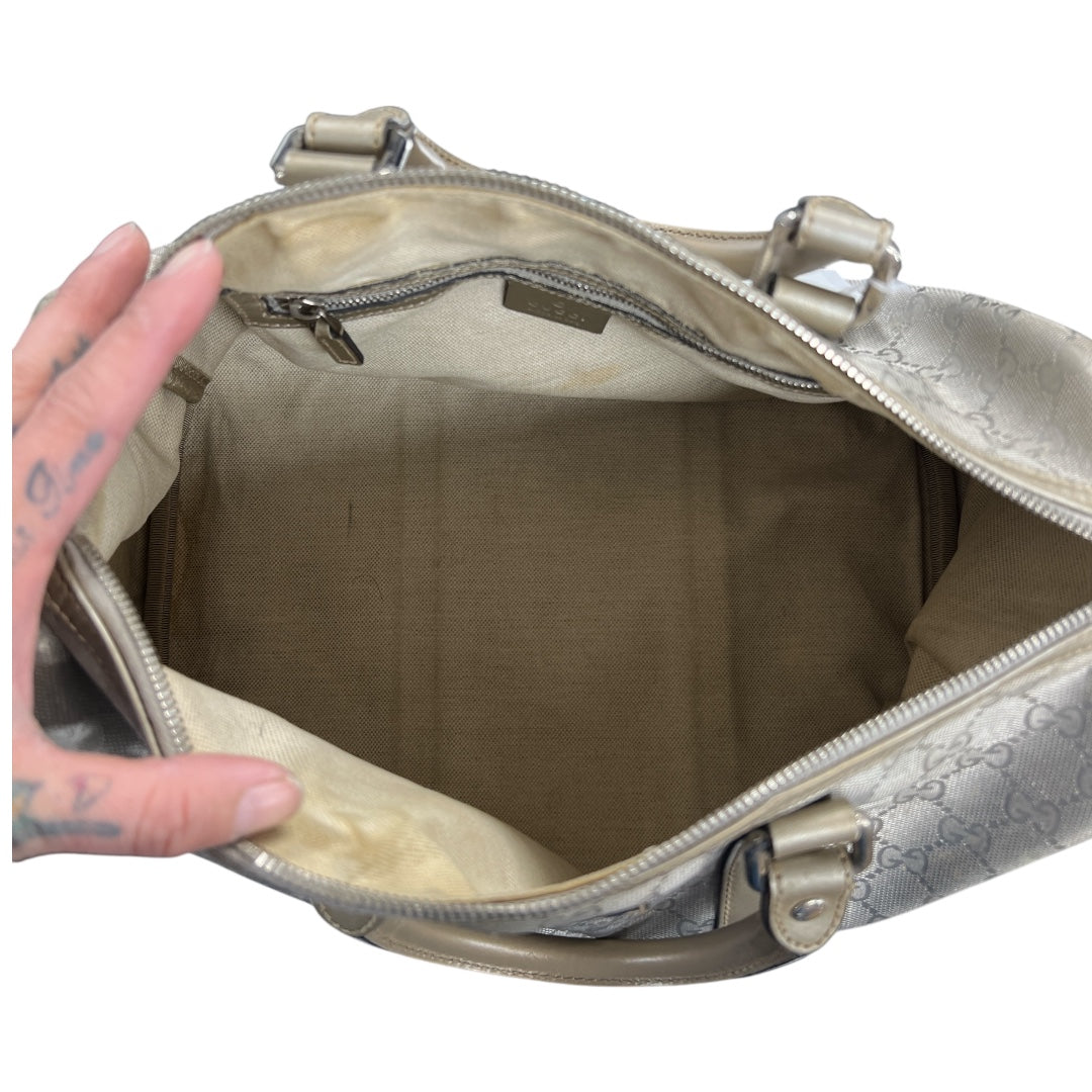 GUCCI GG Nylon Boston Hand Bag Silver  GU562