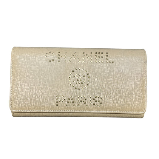 CHANEL Deauville Stud Logo Round Zip Long Wallet Caviar Skin Beige  CH2066
