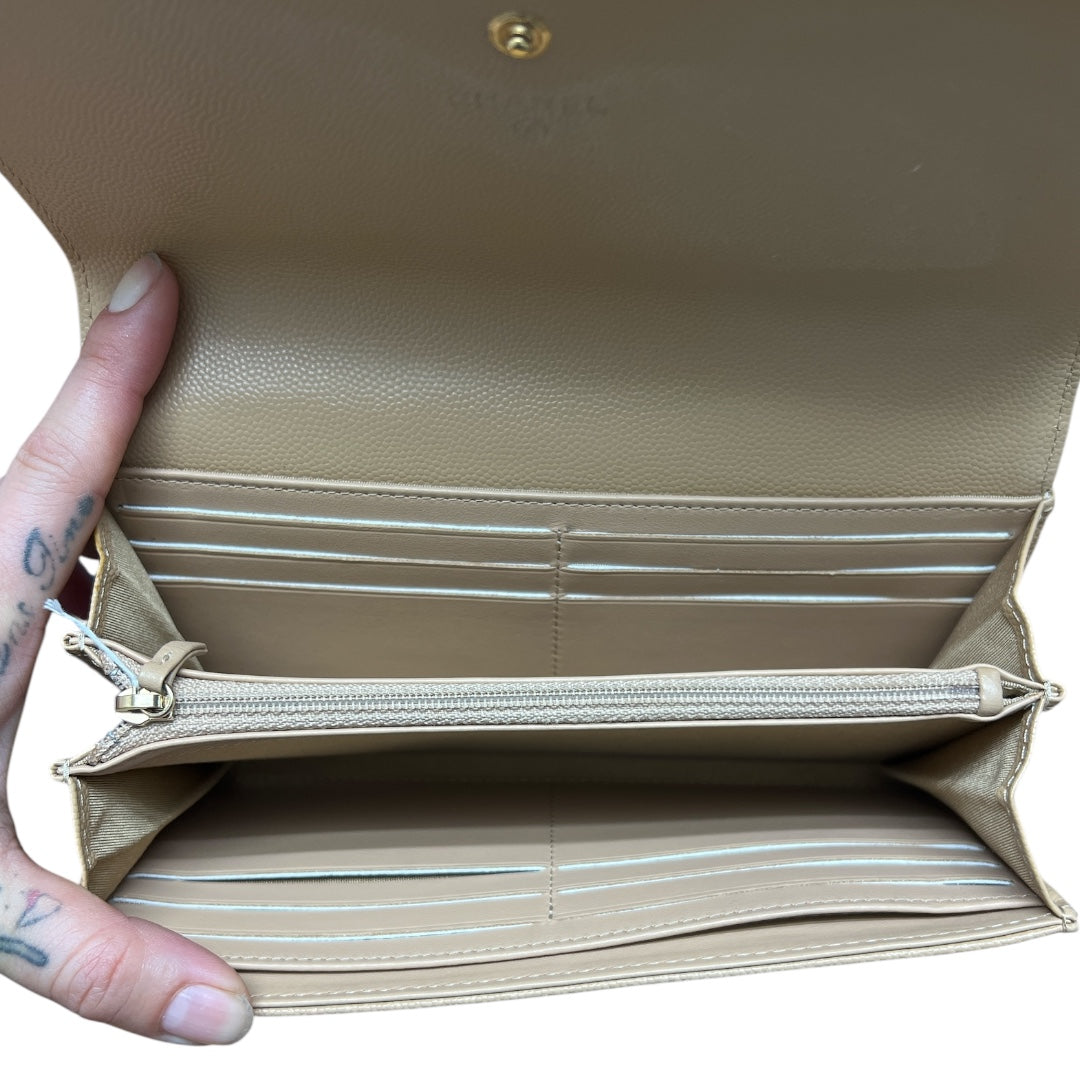 CHANEL Deauville Stud Logo Round Zip Long Wallet Caviar Skin Beige  CH2066